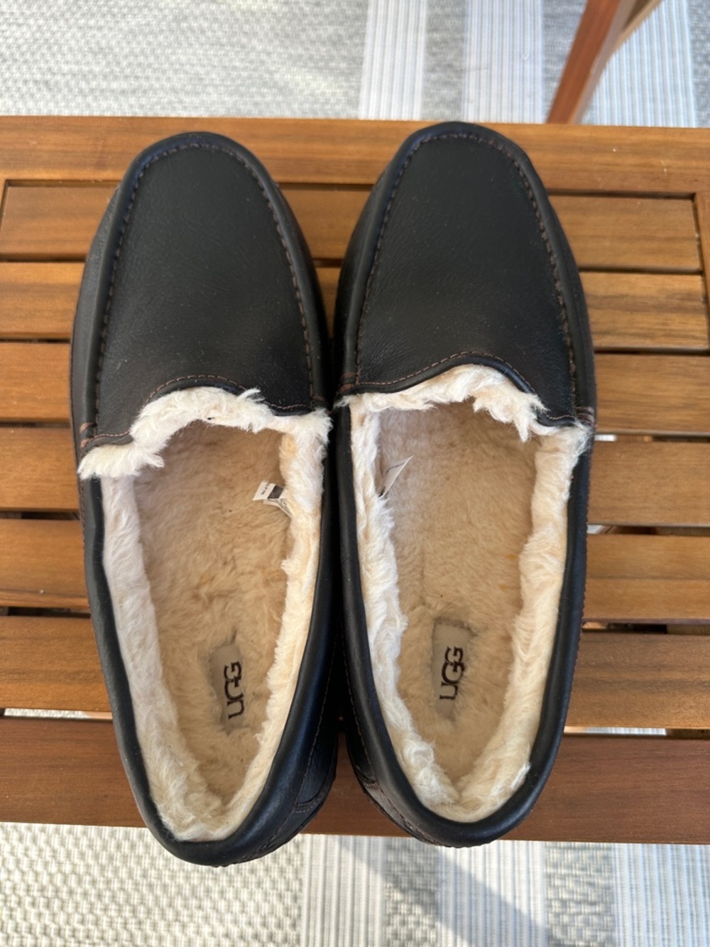 UGG Men’s Black Leather Shearling-Lined Slip-Ons